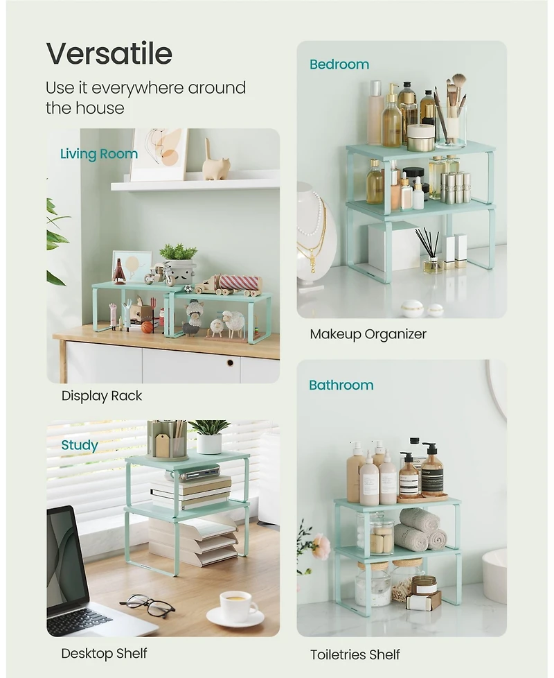 Slickblue Set of 2 Cabinet Organizer Shelves, Stackable & Expandable Kitchen Storage Spice Rack, Metal & Engineered Wood
