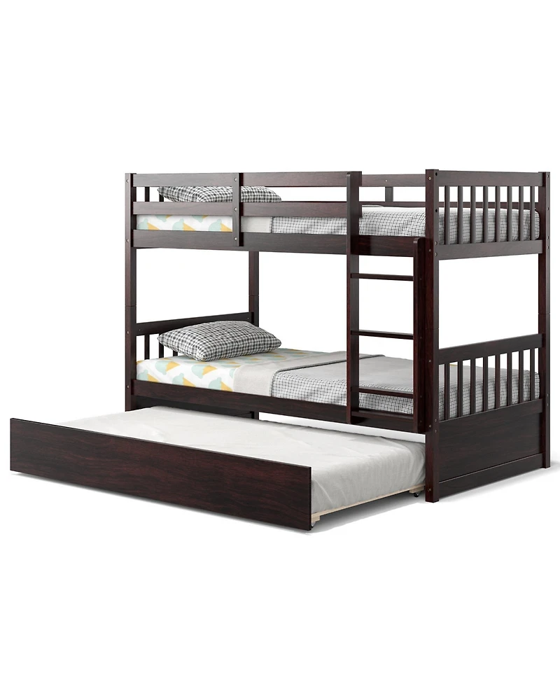 Twin Over Twin Bunk Bed with Pull-out Trundle and Ladder