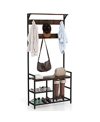 Gouun 71 Inch Freestanding Hall Tree with Shoe Bench and 9 Removable Hooks