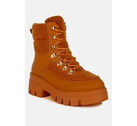 Wellerman Faux Fur Detail Chunky Hiker Boots