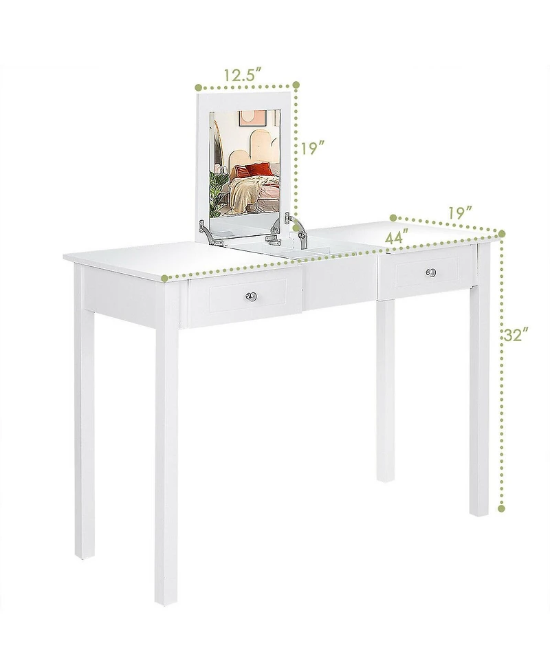 Gouun Modern Vanity Dressing Table with 1 Flip Top Mirror and 2 Drawers