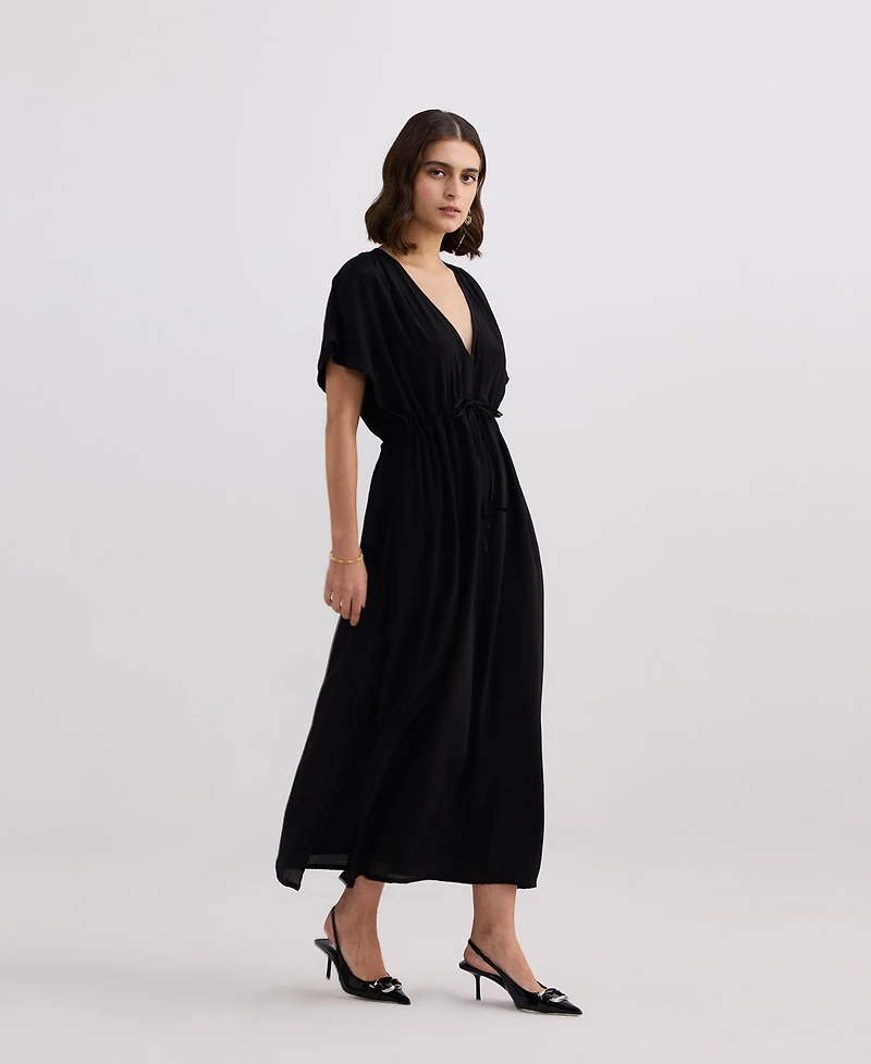Reistor Women's V-neck Gathered Maxi Dress Black