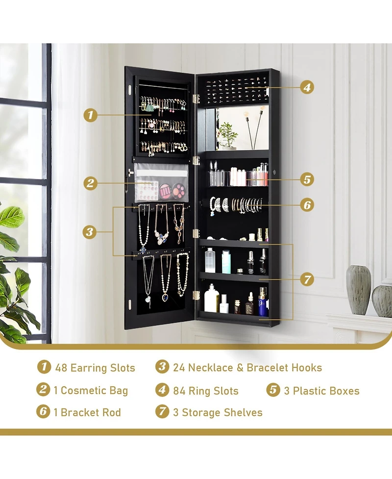 Gouun Lockable Storage Jewelry Cabinet with Frameless Mirror