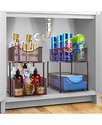 Sorbus 2 Pack 2 Tier Baskets with Mesh Sliding Drawers - Ideal Cabinet, Under the Sink, etc - Great for Bathroom, Kitchen, Office