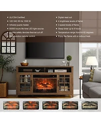 Mondawe 55 Inch Tv Media Stand With Electric Fireplace Kd Inserts Heater,Reclaimed Barnwood Color