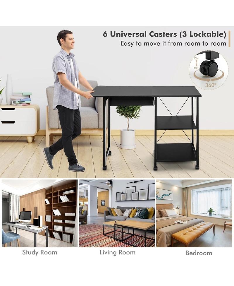 Gouun Folding Writing Office Desk with Storage Shelves