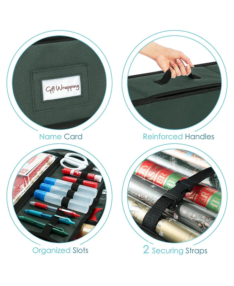 Premium Holiday Gift Wrapping Paper & Accessories Storage Organizer Box - Large