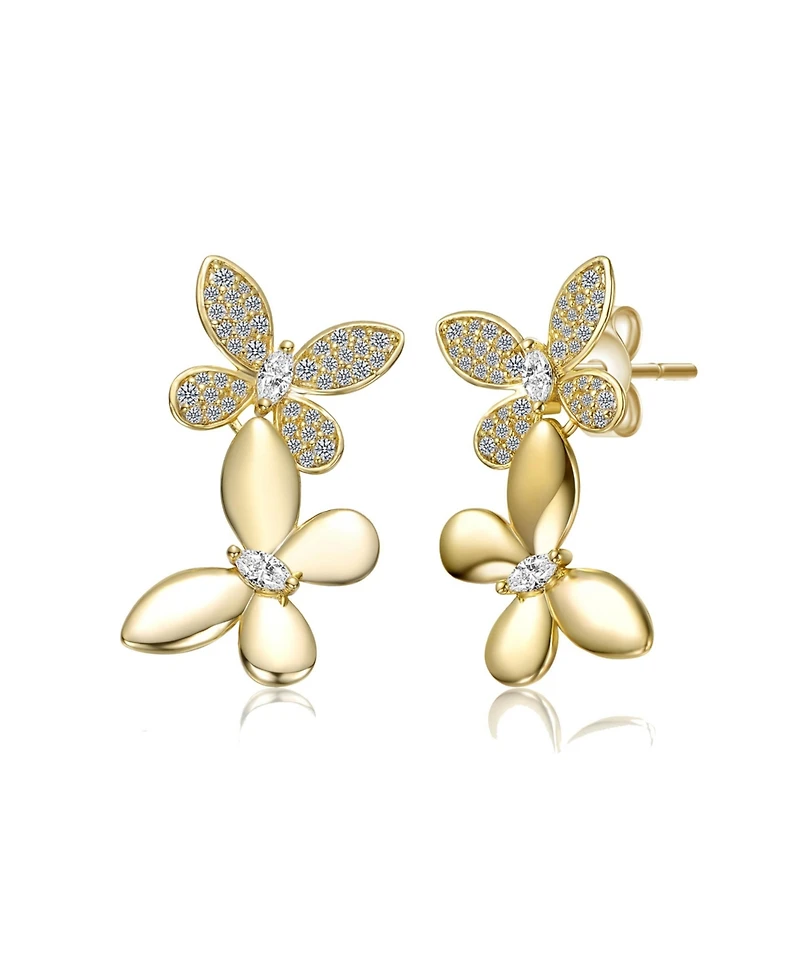 14K Gold Plated with Clear Cubic Zirconia Accents Butterfly Earrings