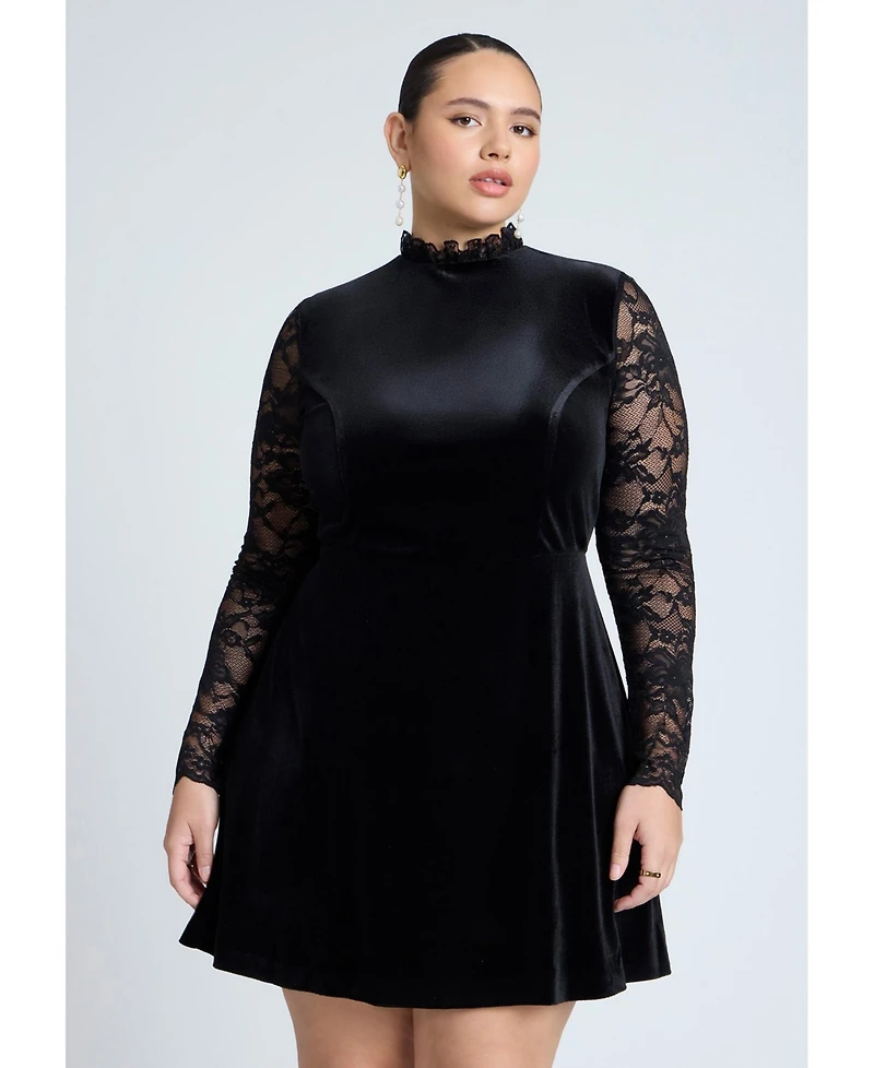 Eloquii Women's Plus Velvet Mini Dress With Lace