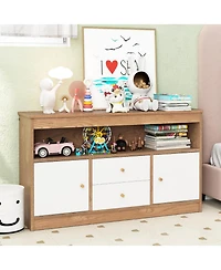 Kids Toy Storage Organizer Wooden Children Bookshelf Chest with Open Shelf