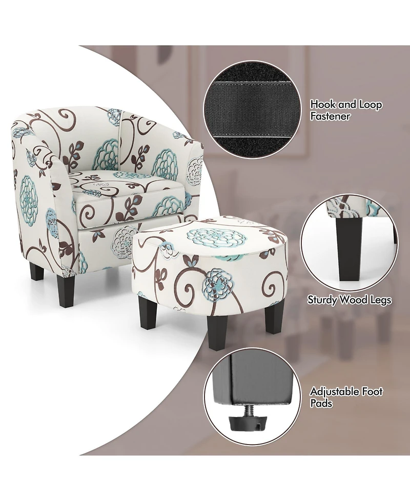 Gouun Modern Accent Tub Chair and Ottoman Set with Fabric Upholstered