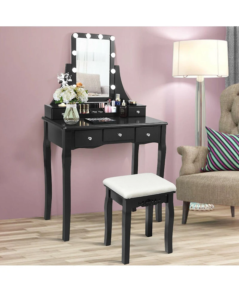 Gouun 10 Dimmable Bulbs Vanity Dressing Table with 2 Dividers and Cushioned Stool