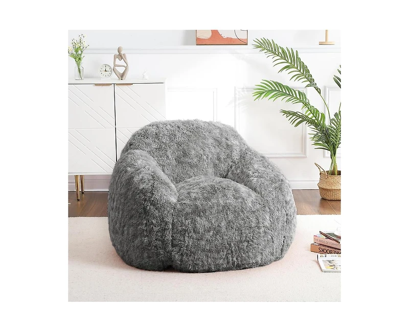 gaomon Bean Bag Chair, Adult Bean Bag Couch with Armrest, Soft Fluffy Faux Fur Beanbag Chair for Reading, Plush Lazy Sofa High-Density Foam Floor Sofa