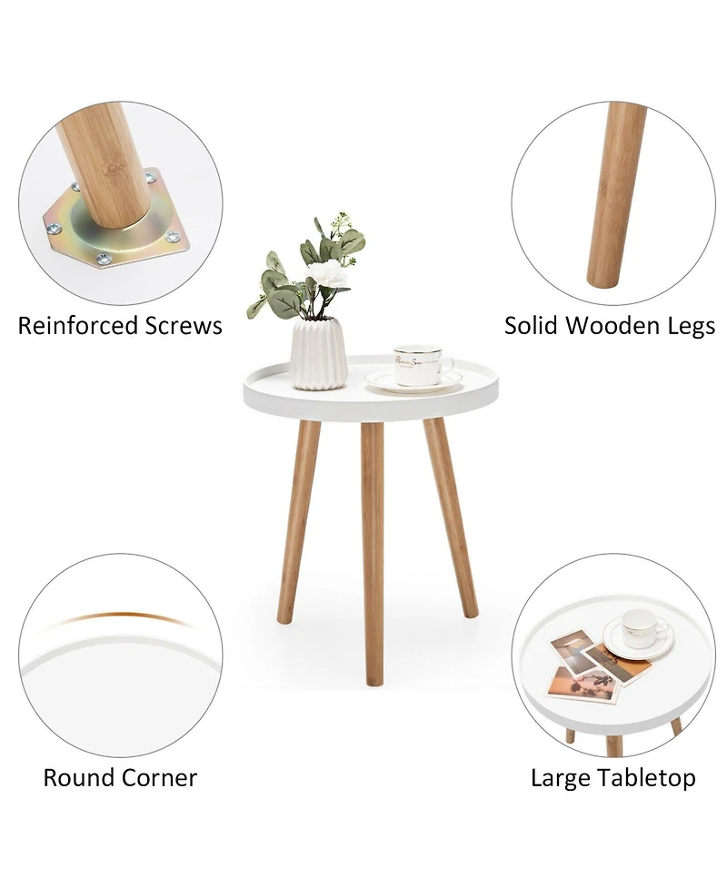 Gouun Round Side Sofa Table with Wooden Tray