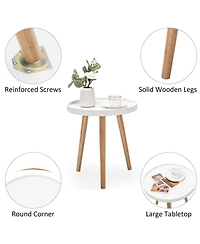 Gouun Round Side Sofa Table with Wooden Tray