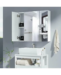Wall Mounted Bathroom Mirror Cabinet – 3-Door Medicine Cupboard with Adjustable Interior Shelves