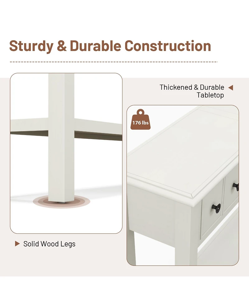 Gouun 60 Inch Long Sofa Table with 4 Drawers and Open Shelf for Living Room