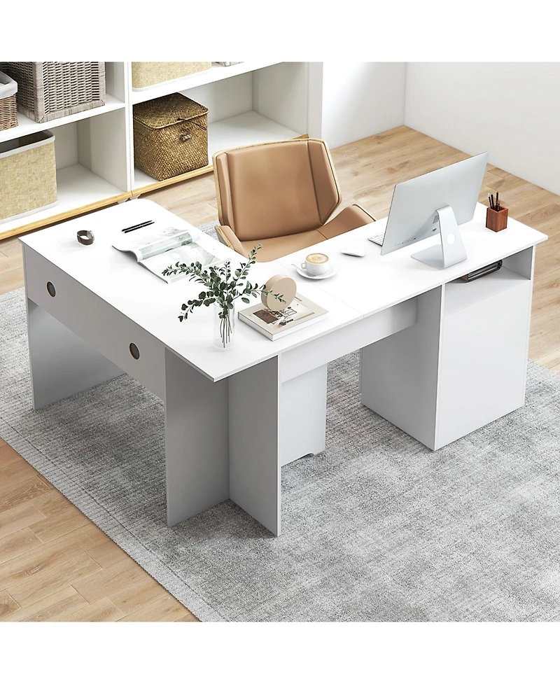 Gouun L-Shaped Computer Desk with Letter File Drawer