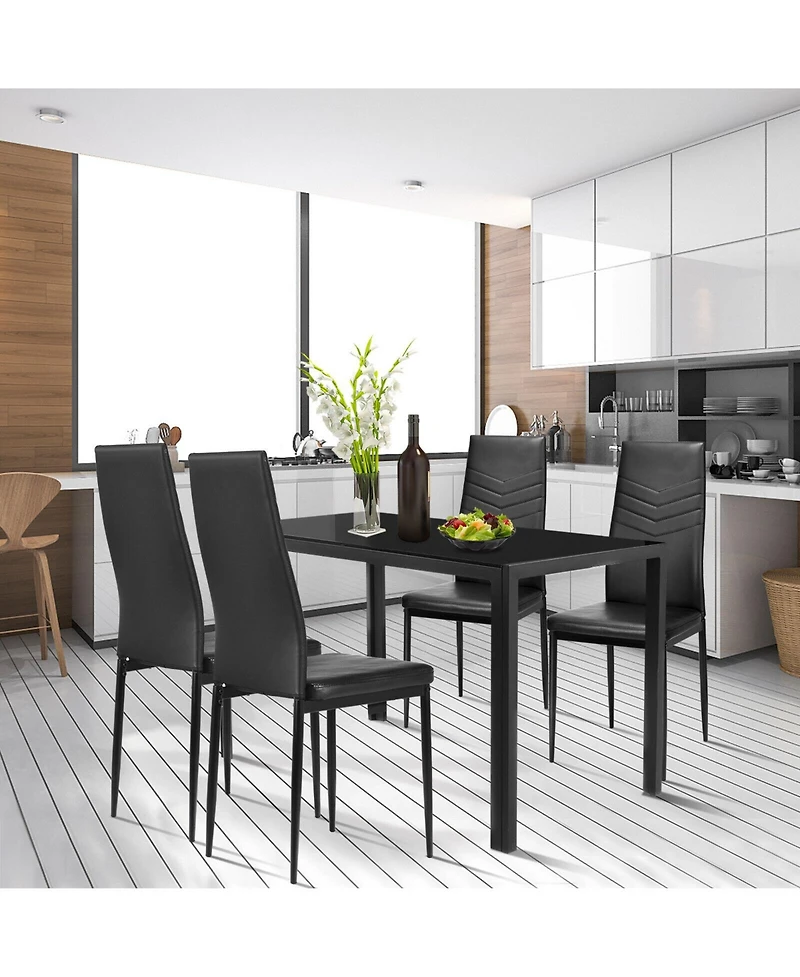 Gouun 5 Piece Kitchen Dining Set with Glass Metal Table and 4 Chairs