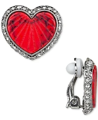 Patricia Nash Gold-Tone Pave-Framed Textured Colored Stone Heart Clip-On Button Earrings