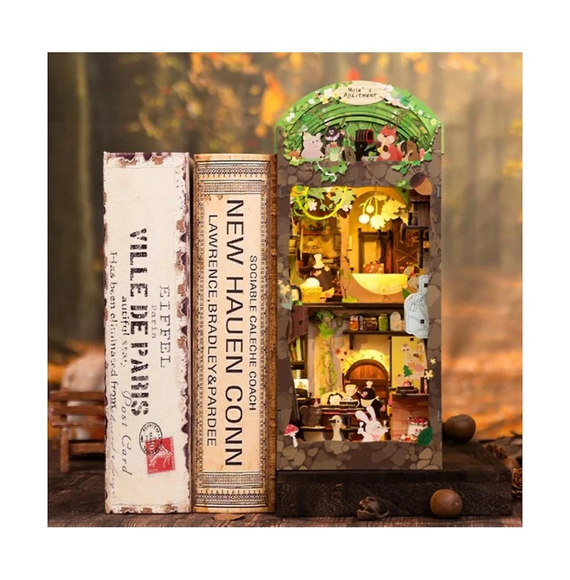 Cutebee Diy Book Nook Kit Diy Miniature House Dollhouse Kit for Adult and Teens, Booknook Bookshelf Decor with Led Light, Gifts (Mole's Apartment