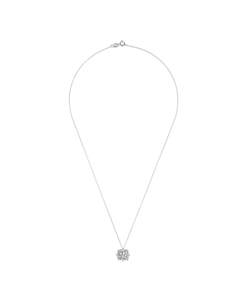 Sterling Silver White Gold Plated Cubic Zirconia Snowflake Cluster Pendant Necklace