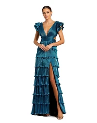 Mac Duggal Women's Ruffle Tiered Criss Cross Lace Up Gown