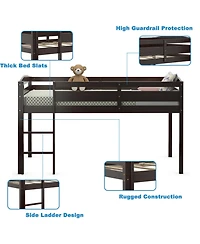 Gouun Wooden Twin Low Loft Bunk Bed with Guard Rail and Ladder