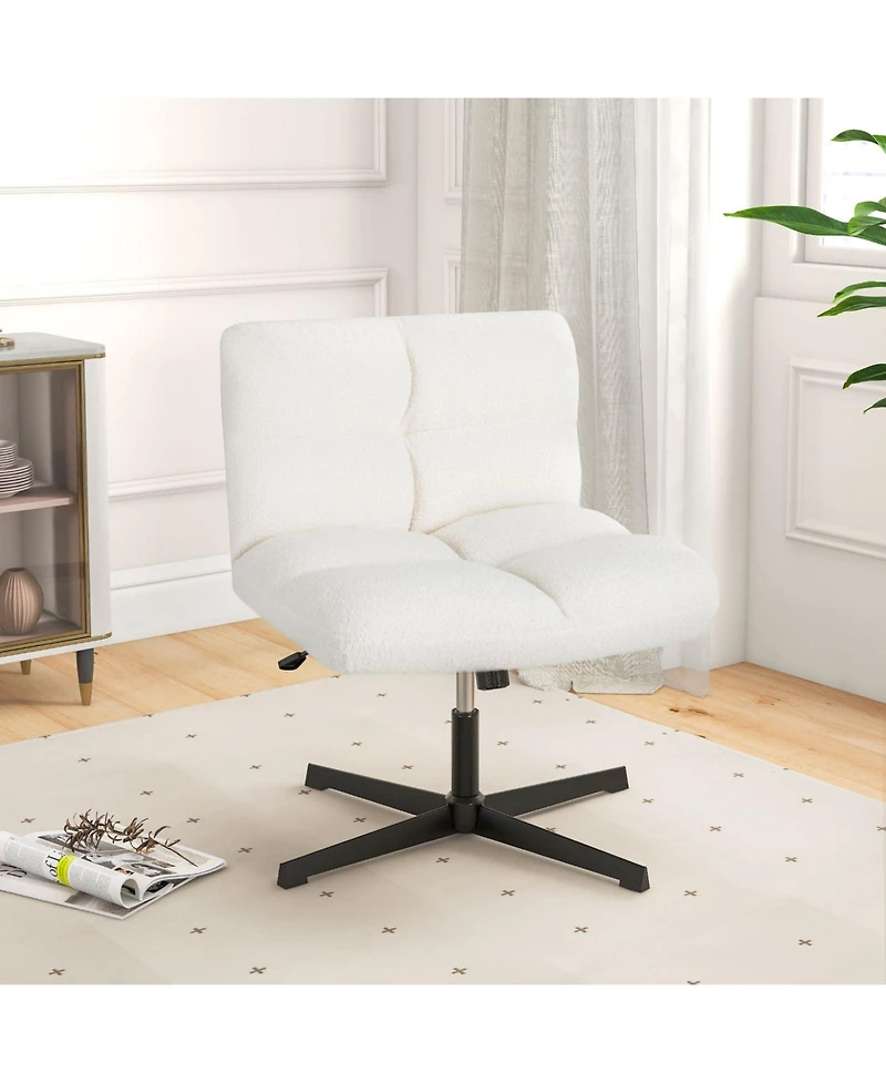 Gouun Office Armless Chair Cross Legged with Imitation Lamb Fleece and Adjustable Height