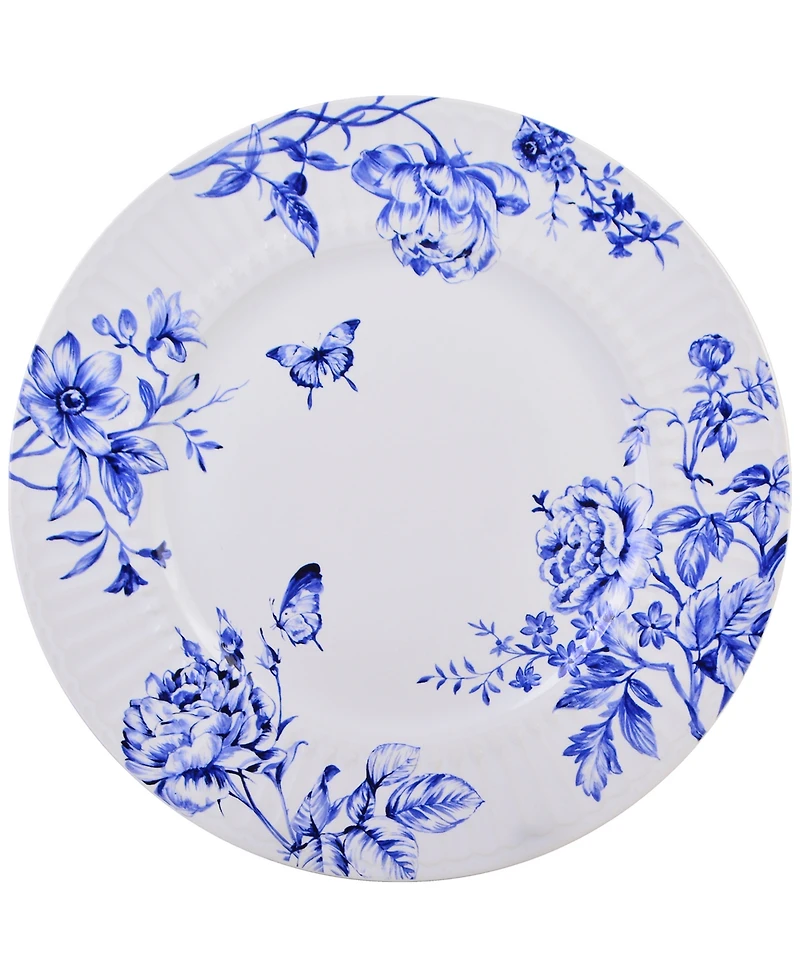 222 Fifth Cassian Embossed Toile Blue Porcelain 12 Pc. Dinnerware Set, Service for 4