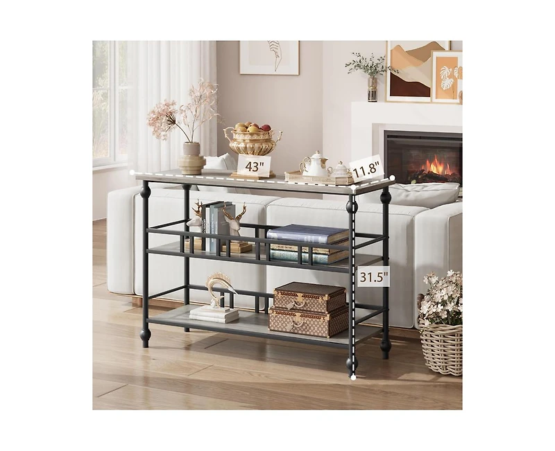 gaomon Console Table, 3-Tier Sofa Tables Narrow Entryway Table with Storage, 43" Behind Couch Table Industrial Hallway Table Home Furniture for Living