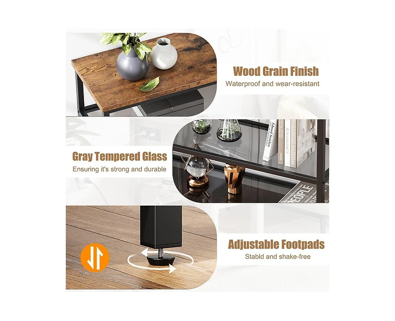 gaomon Console Table, 4-Tier Sofa Tables Narrow Entryway Table with Glass Shelf and Metal Frame