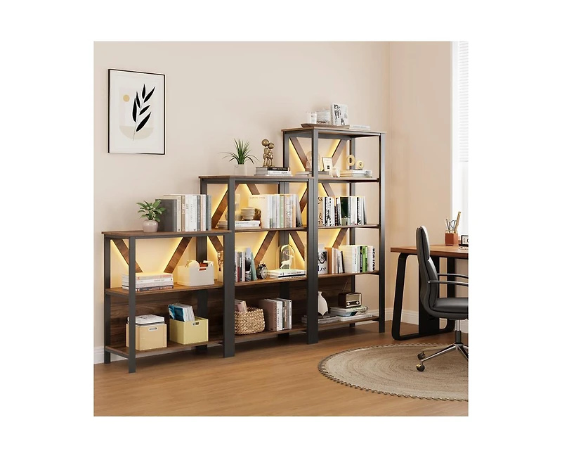 gaomon 3 Tier Bookshelf with Led Lights, Bookcase with Open Display Shelves