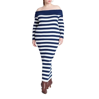 Eloquii Women's Stripe Overlay Dress
