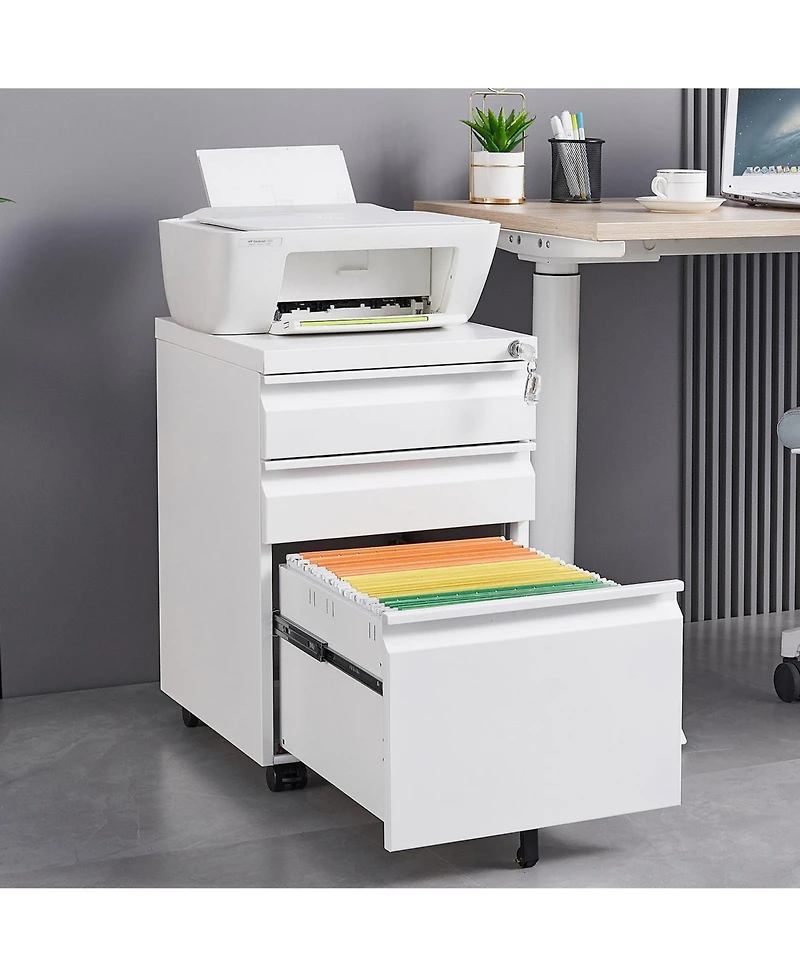 3-Drawer Mobile File Cabinet with Lock Office Storage Filing Cabinet for Legal/Letter Size Pre-Assembled Metal File Cabinet Except Wheels