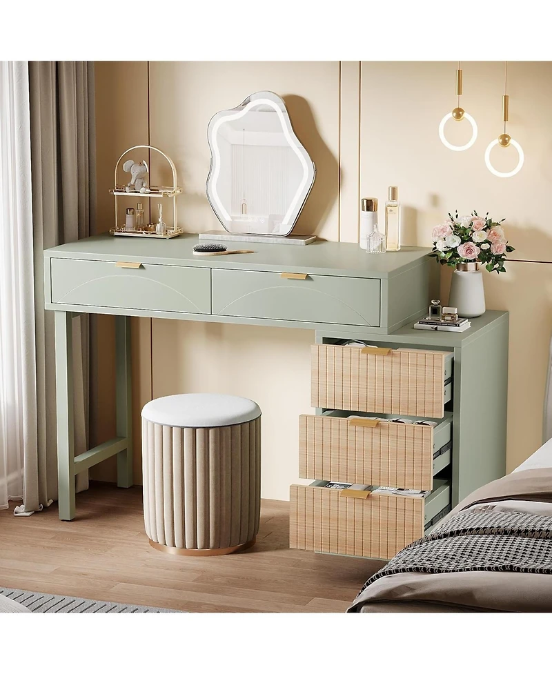 Tribesigns Makeup Vanity Desk with 5 Drawers, Modern Vanity Desk with Storage, Small Wood Dressing Table for Bedroom, Narrow Space (Without Mirror)