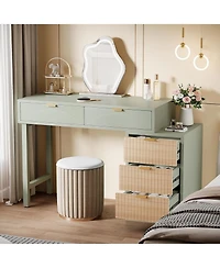 Tribesigns Makeup Vanity Desk with 5 Drawers, Modern Vanity Desk with Storage, Small Wood Dressing Table for Bedroom, Narrow Space (Without Mirror)