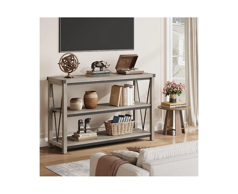 Farmhouse Entryway Table,47 Inch Narrow Long Console Table with Storage, 3 Tier Wood Console Table for Living Room