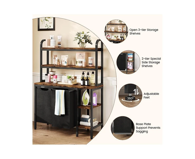 gaomon Laundry Basket,Laundry Hamper 2 Section with Side Shelves,3 Tiers Laundry Sorter with 2 Pull-Out and Removable Laundry Bags