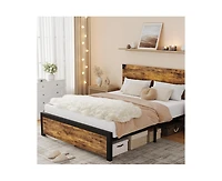 gaomon Full Size Bed Frame with Wood Headboard, Full Platform Bed Frame with Under Bed Storage and Metal Legs, Noise Free, No Box Spring Needed, Easy