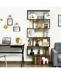Gymax 2 Pcs 6 Tier S-Shaped Bookshelf Storage Display Bookcase Z-Shelf Coffee