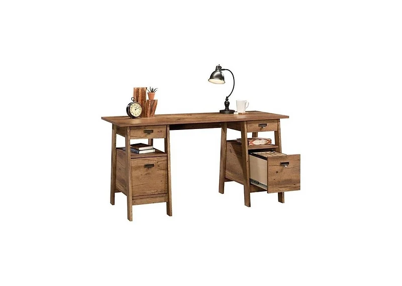 Farmhouse Style Executive Desk – Rustic Office Desk with Storage Drawers, Filing Cabinet & Durable Worktop