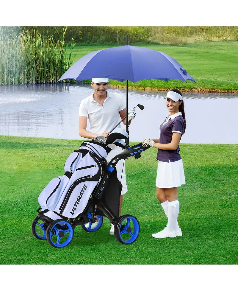 Gymax 4 Wheels Foldable Golf Push Pull Cart Trolley w/ Brake Waterproof Bag