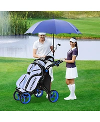Gymax 4 Wheels Foldable Golf Push Pull Cart Trolley w/ Brake Waterproof Bag