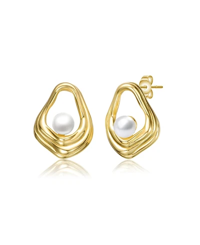 Sterling Silver 14K Gold Plated with Freshwater Pearl Abstract Shell Earrings