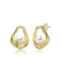 Sterling Silver 14K Gold Plated with Freshwater Pearl Abstract Shell Earrings