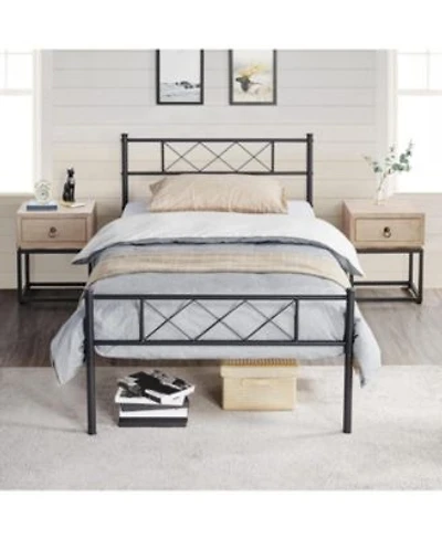 Slickblue Traditional Powder Coated Slatted Platform Bed Durable Stylish Bed Frame