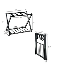 Gouun Set of 2 Folding Metal Luggage Racks with Storage Shelf and Non-Slip Feet
