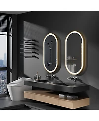 Wisfor Oval Led Bathroom Mirror Gold Frame Makeup Mirror Anti-Fog Stepless Dimming 3 Color