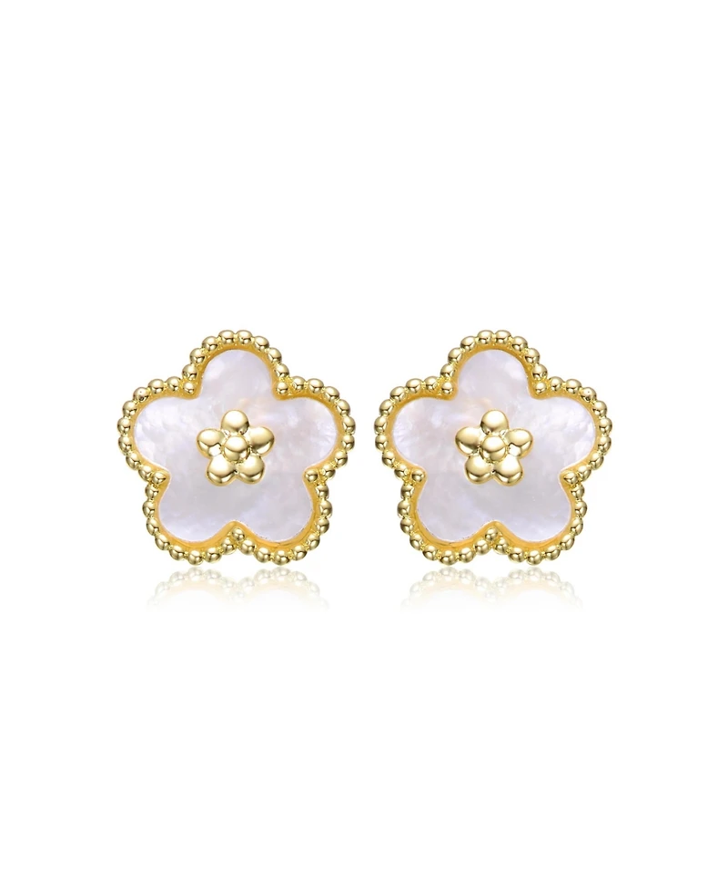 GiGiGirl Charming Kids 14k Gold Plated Mother of Pearl Flower Earrings